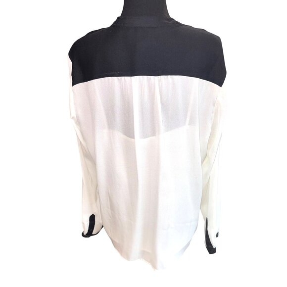 Liz Claiborne Black White Button-Up L/S Semi Sheer Blouse XL Petite Office Siren - Picture 2 of 9